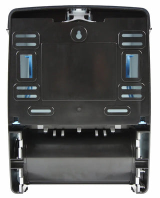 Wall-mounted Frost mechanical hands-free paper towel dispenser with transparent vandal-resistant polycarbonate cover and side paper advance knob.