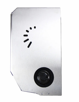 Wall-mounted Frost mechanical hands-free paper towel dispenser with brushed stainless steel housing, automatic cutting mechanism, and side paper advance knob.