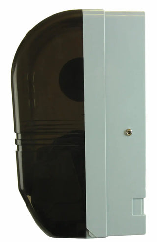 Wall-mounted Frost automatic hands-free paper towel dispenser with transparent vandal-resistant polycarbonate cover and infrared sensor.