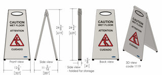 Frost 1119 stainless steel wet floor sign.
Frost 1119 folding stainless steel caution wet floor sign.
Commercial brushed stainless steel wet floor safety sign.
Heavy-duty indoor and outdoor wet floor sign by Frost.
Frost 1119 multilingual stainless steel safety sign.