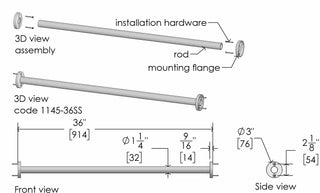 Frost 1145-S stainless steel shower rod
Frost 1145-36S 36 inch stainless steel shower rod
Frost 1145-S 60 inch stainless steel shower rod
Wall mounted brushed stainless steel shower rod by Frost
Commercial Type 304 stainless steel shower rod available in 36 and 60 inch lengths