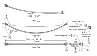 Frost 1145-CRV 60 inch curved stainless steel shower rod.
Frost curved shower rod with brushed stainless steel finish.
Commercial 60 inch curved shower rod by Frost.
Stainless steel curved shower curtain rod for bathrooms.
Frost 1145-CRV wall mounted curved shower rod.