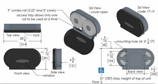 Frost 171-P universal jumbo double toilet tissue dispenser with black polycarbonate cover, clear viewing window, and dual-roll capacity.