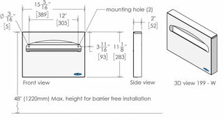 Frost 199-W wall mounted toilet seat cover dispenser with white epoxy finish.
Frost 199-W steel toilet seat cover dispenser for standard half-fold covers.
Commercial wall mounted toilet seat cover dispenser by Frost.
White steel toilet seat cover dispenser for public washrooms.
Frost 199-W universal toilet seat cover dispenser with front-loading design.