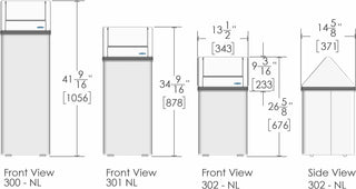 Frost 302-NL free-standing swing top waste receptacle with white epoxy-coated steel construction and concealed waste opening.