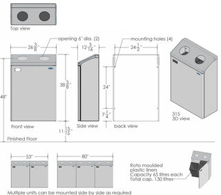 Frost 315-S stainless steel wall mount recycling station with dual polyethylene liners and interchangeable recycling labels for commercial facilities.
