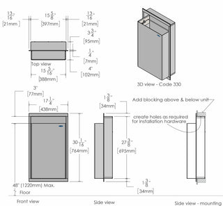 Frost 330 semi-recessed wall mounted waste receptacle with Type 304 brushed stainless steel construction for commercial facilities.