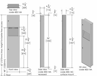400-14A: Frost 400-14 Series recessed stainless steel combination dispenser/disposal, 4.5" depth.
400-14A-BLK: Frost 400-14 Series recessed matte black stainless steel combination dispenser/disposal, 4.5" depth.
400-14C: Frost 400-14 Series surface mounted stainless steel combination dispenser/disposal, 4.5" depth.