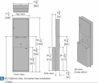 Frost 422-A recessed stainless steel combination paper towel dispenser and waste receptacle.
Frost 422-C surface mounted stainless steel combination paper towel dispenser and waste receptacle.