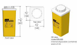 Frost 878-500 replacement disposable sharps containers, case of four, compatible with the Frost 878 biomedical sharps disposal.