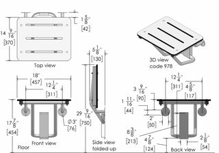 Frost 972 full wall mounted fold-up shower seat
Wall mounted stainless steel shower seat with white phenolic seat
ADA compliant folding shower seat for accessible bathrooms
Commercial stainless steel flip-up shower seat
Frost 972 accessible wall mounted shower bench