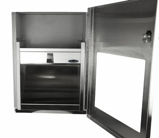 Brushed stainless steel Frost manual paper towel dispenser with locking front door, integrated towel opening, and commercial wall-mounted design.