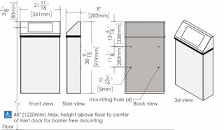Frost 304 Series wall mounted waste receptacle available in white epoxy-coated steel and Type 304 brushed stainless steel finishes for commercial facilities.