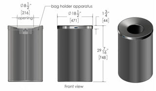 Frost 310 Series lobby waste receptacle available in white powder-coated steel, matte black, and Type 304 brushed stainless steel finishes for commercial facilities.