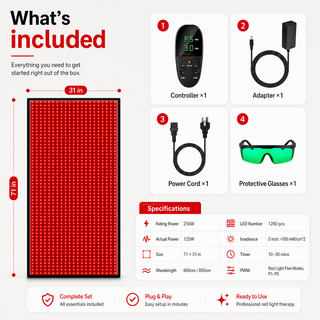 iReliev RL-D100Mat FullGlow 180 Full Body Red Light & NIR Mat, 71"x31", 1280 LEDs