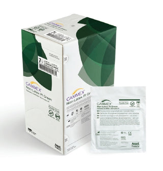 GAMMEX® 648146_BX Non-Latex PI,Surgical Glove,Green,Size 8.5,Polyisoprene Standard Cuff,Green packaging on a white background