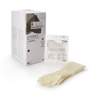 GAMMEX® 833673_BX, Non-Latex Sensitive , Surgical Glove, Size 6.5, Polychloroprene, Cream with packaging on a white background