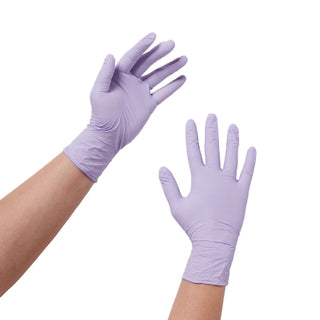 Halyard™ Lavender™ 678083_CS Nitrile Exam Glove, X-Small,,Standard Cuff,Textured Fingertips on a white background