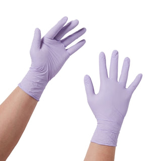 Halyard™ Lavender™ 678086_CS Nitrile Exam Glove, Medium,Standard Cuff,Textured Fingertips on a white background
