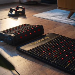 HealthyLine Jet Pillow beside a Jet mat on a wooden floor