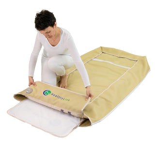 Woman opening the HealthyLine Platinum 360 Wrap Set