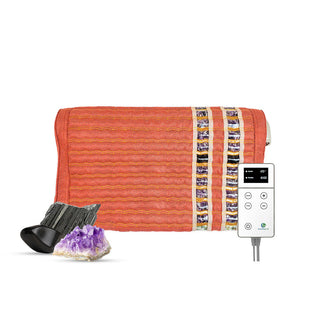 HealthyLine TAO Pillow with its controller and an amethyst stone