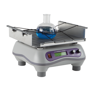 Heathrow Scientific 120460 Digital Orbital Shaker with a beaker containing blue liquid on a white background