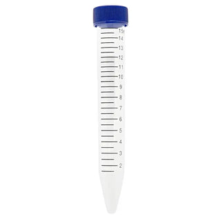 Heathrow Scientific 15 mL Conical Centrifuge Tube with blue cap on a white background