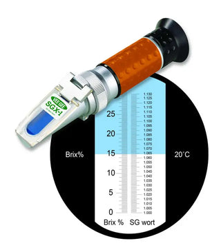 Heathrow Scientific 43004 Brix/Specific Gravity Refractometer with measurement scale on a white background