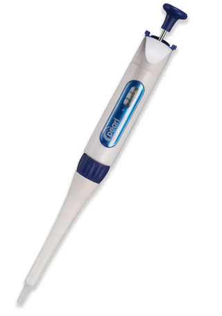 Heathrow Scientific Adjustable Volume Pipette, Single Channel with blue and gray design on a white background