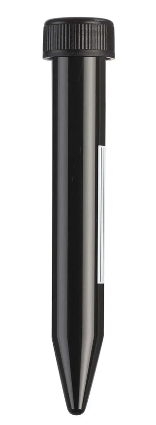 Black Heathrow Scientific HS4428 15 mL Sterile Conical Centrifuge Tube with a black cap on a white background