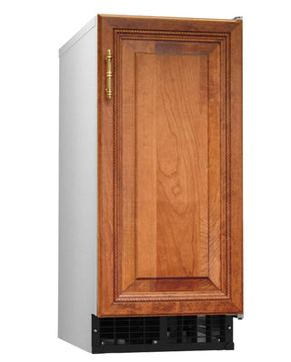 Hoshizaki C-80BAJ-DS custom cabinet ready cubelet icemaker shown with wood door panel, angled view
