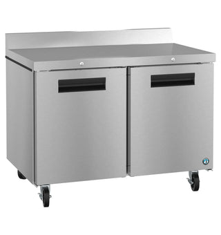 Hoshizaki WF48B-01 worktop freezer, right side angled view on casters