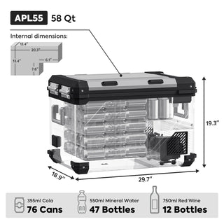 ICECO 29.7" APL55 Dual Zone 12 Volt Portable Freezer, 55 LT (58QT), -20°C to +20°C