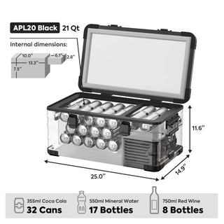 ICECO APL20 Light Duty Aluminum Black Freezer, Single Zone, 20 LT