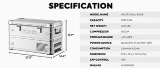 ICECO APL35 27" Dual Zone Aluminum Silver Freezer, 35 LT, -20°C to +20°C