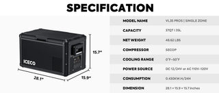 ICECO VL35ProS 28.1" Single Zone Portable Freezer, 35 LT, -18°C to +10°C