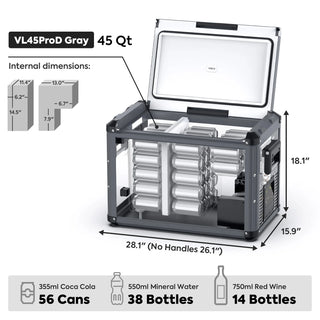 ICECO VL45ProD Dual Zone Portable Black Freezer, 43L (45 Qt), -18°C to +10°C