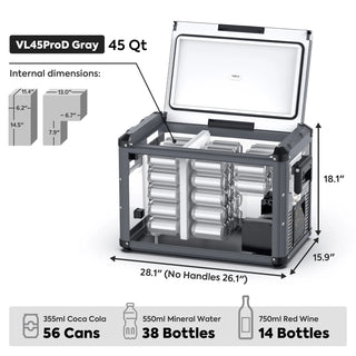 ICECO VL45ProD Dual Zone Portable Gray Freezer, 43L (45 Qt), -18°C to +10°C