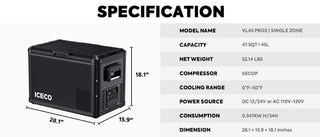 ICECO VL45ProS 28.1" Single Zone Portable Freezer, 45 LT, -18°C to +10°C