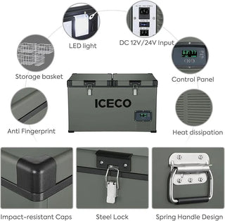 ICECO VL60 31.2" Dual Zone Metal Fridge and Freezer with Cover, 60LT (63 Qt), -18°C to 10°C