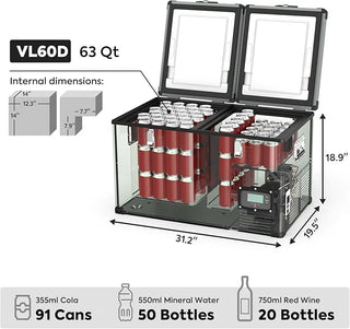 ICECO VL60 31.2" Dual Zone Metal Fridge and Freezer with Cover, 60LT (63 Qt), -18°C to 10°C