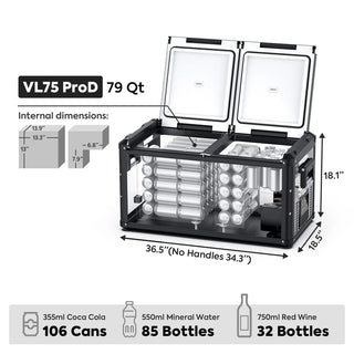 ICECO VL75ProD 36.5" 12V Heavy Duty Fridge and Freezer, Advanced Dual-Zone Functionality, 75 LT, -20°C to +10°C