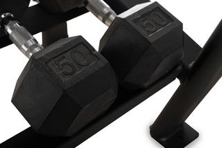 Inflight Fitness 5004-550HXP 5-50 lb Hex Rubber Dumbbells Rack, 10 Pair Dumbbell Set