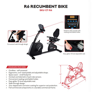 Inflight Fitness CT-R6 Recumbent Exercise Bike, 13-Level Adjustable Seat
