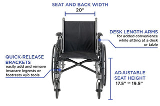 Invacare TRSX50FBP Tracer SX5 Wheelchair 20" x 16" Frame with Flip-Back Fixed Height 
