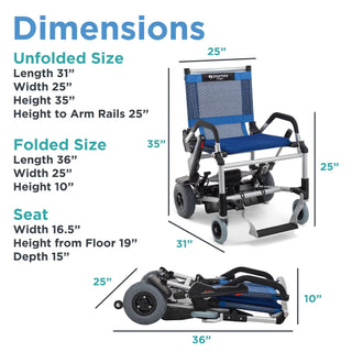 Measurement chart for the Journey Zinger 08300 listing unfolded, folded and seat dimensions.