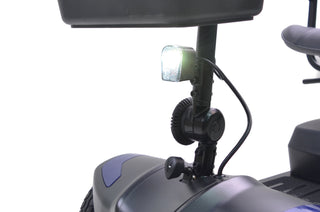 Close-up of the front headlight on the Journey Adventure 08910 scooter.