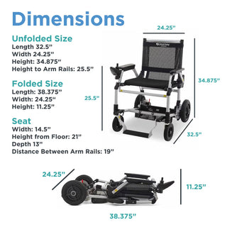 Measurement chart for the Journey Zoomer 09017 showing unfolded, folded and seat dimensions.