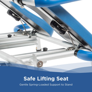 Close view of the spring-controlled lift seat mechanism on the Journey 33320 SoftSecure Uplift Commode